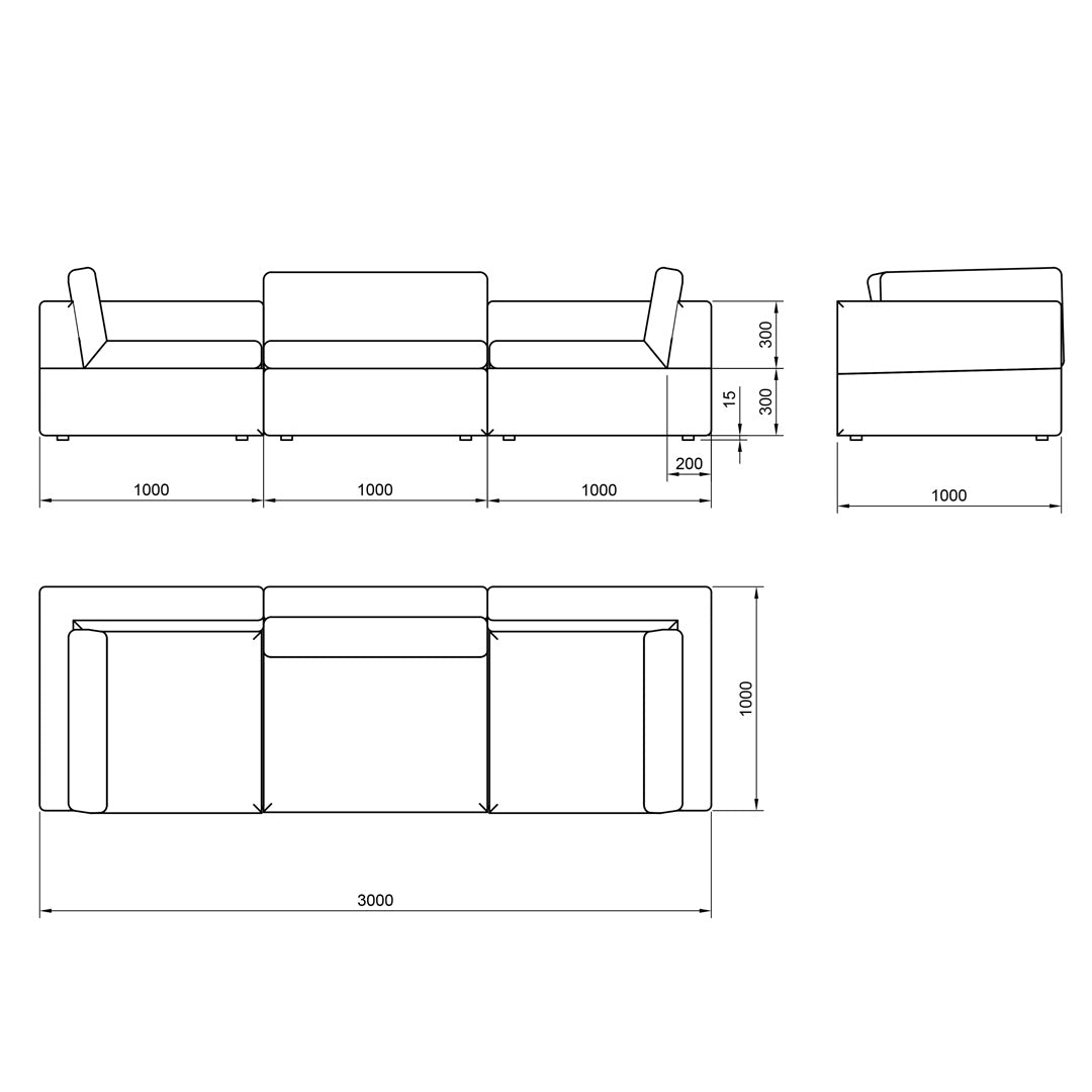Sofá Modular José Ignacio 3 cuerpos